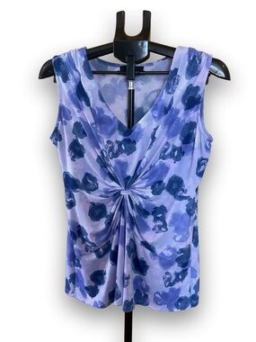 GNW Lavender and Navy Twist-Front Floral Tank Top